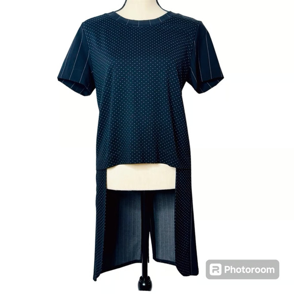 Ruti Top Womens Small Black Striped Vented High‎ Low SS Back Snap Button - Picture 1 of 14